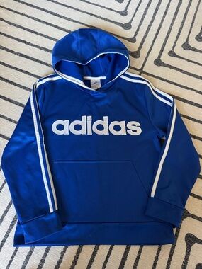 Adidas Royal Blue Pullover Hoodie with White Logo